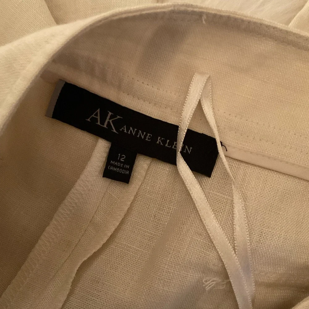 Anne Klein Cream Linen Wide‎ Leg Crop Cargo Pants Women 12